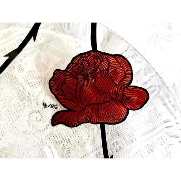 Kosta Boda Tattoo Red Roses 15"Glass Bowl - Ludvig Löfgren Sweden 2010 Art Glass - Picture 5 of 8